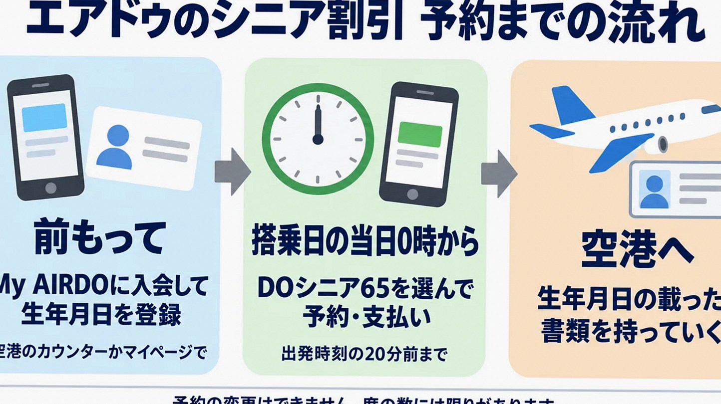 シニア割引を利用するまでの流れを示した図解
