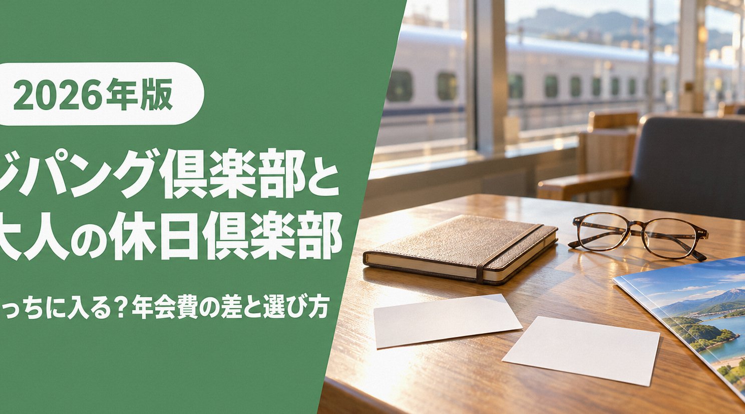 ジパング倶楽部と大人の休日倶楽部のカードと手帳が置かれた駅の待合室テーブル